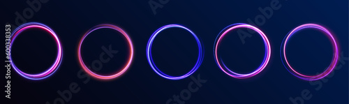Curve blue line light effect. Abstract ring background with glowing swirling background. Energy flow tunnel. Blue portal, platform.