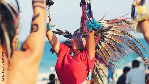 Mexican indigenous woman making ritual for tourists at Quintana Roo-Slow motion photo