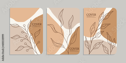 set of notebook cover designs with hand drawn floral decorations. abstract retro botanical shapes background. A4 size For notebooks, diaries, catalogs, brochures, planners, books.