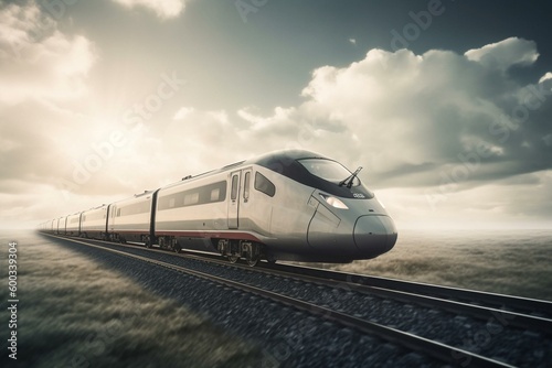 A high-speed train in the sky. Generative AI