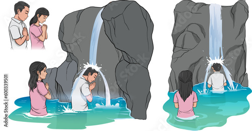 illustration of 'melukat' a balinese term of water purification