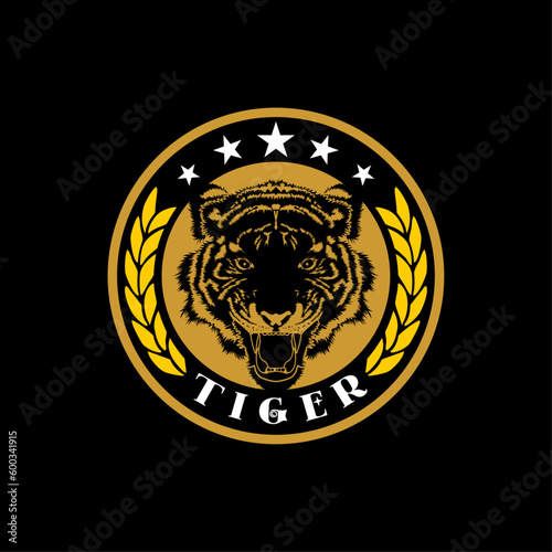 tiger medal logo vector, military symbol lion head with laurel design inspiration