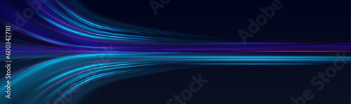 Cyberpunk light trails in motion or light, light motion trails. Orbital magical neon light transparent lines over checkered background. 