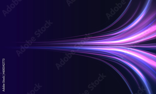 Vector blue glowing lines air flow effect. Speed connection vector background. Database fast data transfer acceleration. Big data traffic visualization, dynamic high speed data streaming traffic.