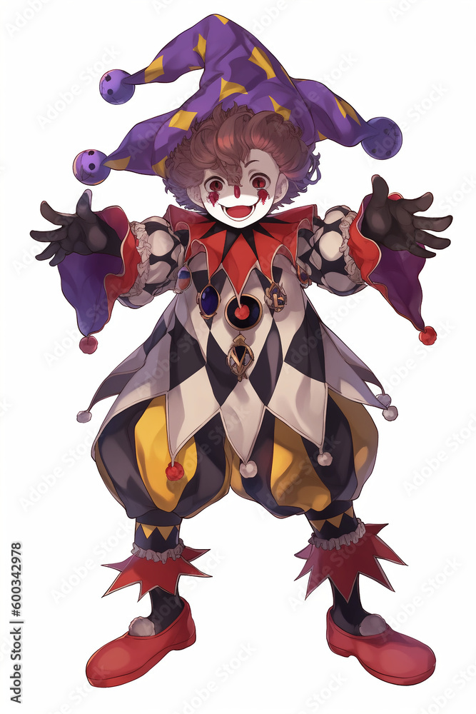 ピエロ(道化師)の男性キャラクターの全身イラスト(AI generated image) ピエロ(道化師)の男性キャラクターの全身イラスト(AI generated image)