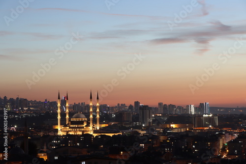 View of Kocatepe Mosque at night in Ankara  Turkey.