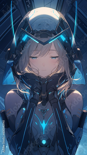 anime android young woman on the spaceship Generative AI