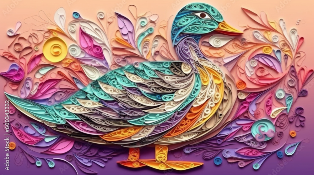 duck in pastel suit multi-dimensional origami quilling, Generative AI
