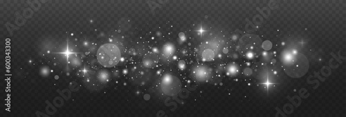Magic dust effect. Christmas abstract background. White sparks and stars glitter special light effect. 