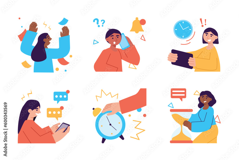 Deadline set color concept with people scene in the flat cartoon style. Workers tries to complete many tasks in time. Vector illustration. Deadline set color concept with people scene in the flat cartoon style. Workers tries to complete many tasks in time. Vector illustration.