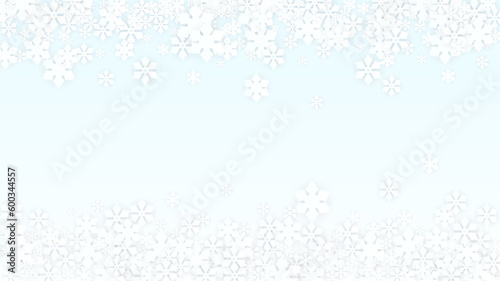 Christmas  Vector Background with Falling Snowflakes. Isolated on Red Background. Realistic Snow Sparkle Pattern. Snowfall Overlay Print. Winter Sky. Papercut Snowflakes.
