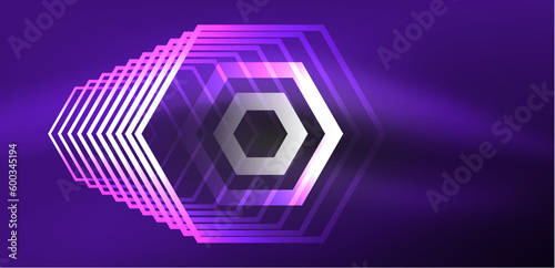 Hexagon abstract background. Techno glowing neon hexagon shapes vector illustration for wallpaper, banner, background, landing page, wall art, invitation, prints, posters © antishock
