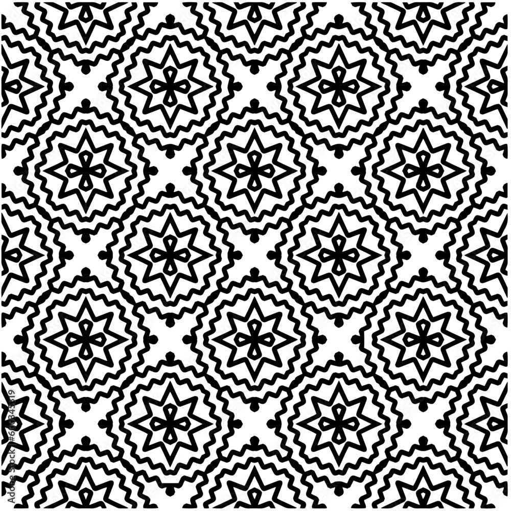 Abstract seamless monochrome pattern on white background for coloring. Design for banner, card, invitation, postcard, textile, fabric, wrapping paper, coloring book.