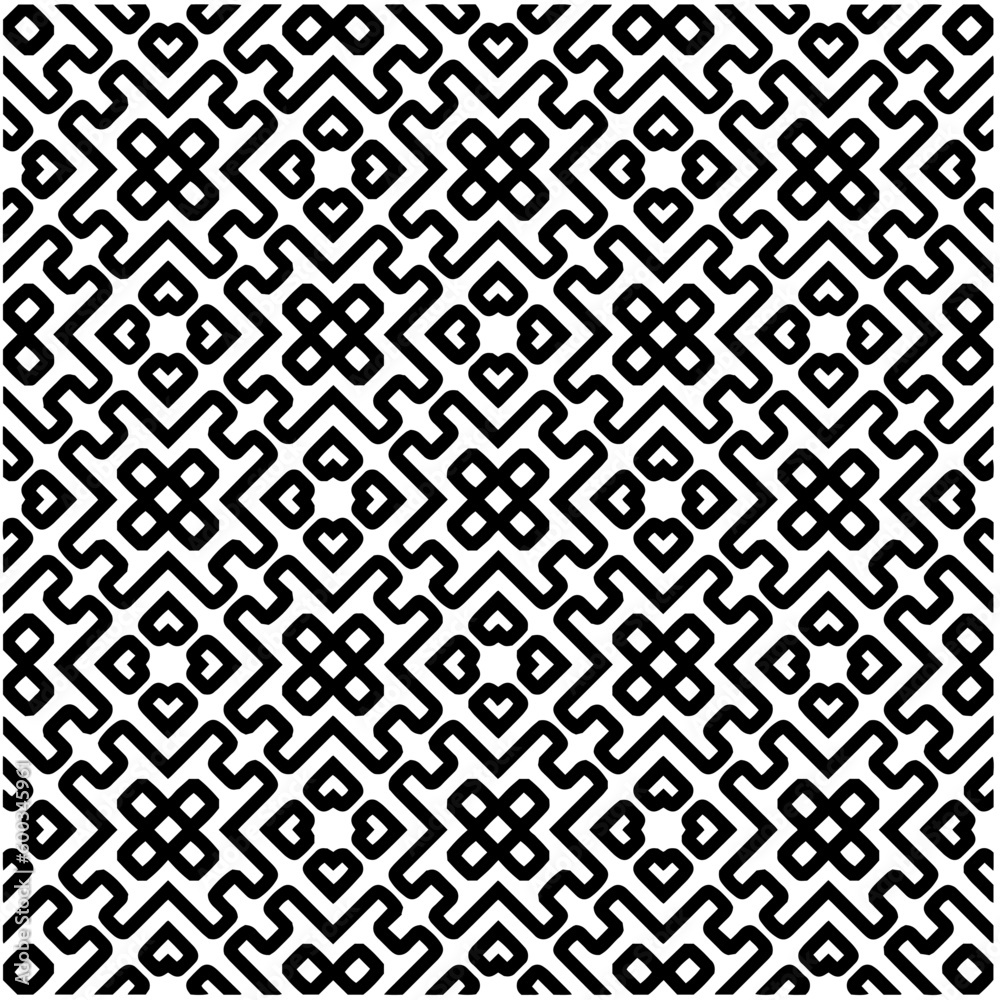 Abstract seamless monochrome pattern on white background for coloring. Design for banner, card, invitation, postcard, textile, fabric, wrapping paper, coloring book.