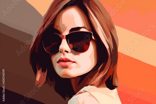 modern woman character fashion poster illustration design girl style glasses portrait. Generative AI.