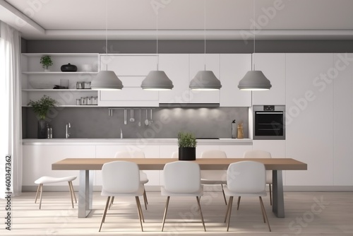 modern chair house furniture interior kitchen home dining table background design window. Generative AI.