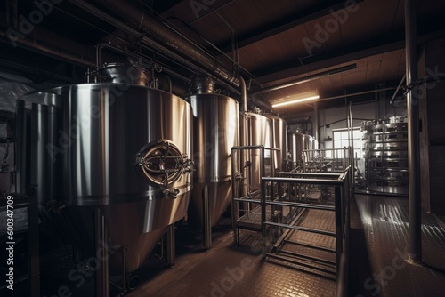 Modern brewery with advanced brewing equipment. Generative AI