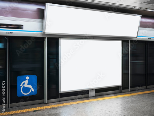 Mock up Board Banner Blank Media Advertising underground subway Train station photo