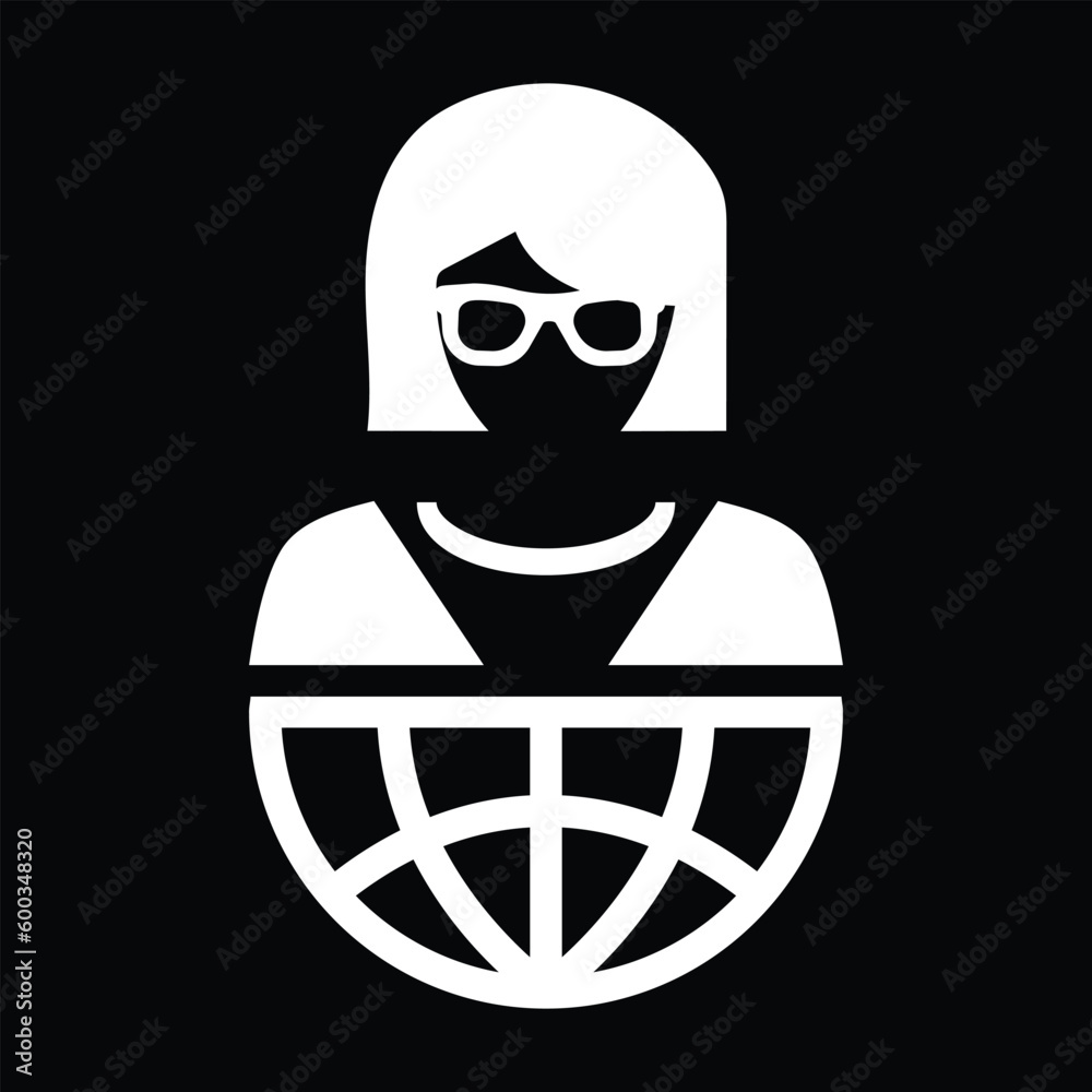 Business service icon vector female, person profile symbol with internet network glyph pictogram illustration