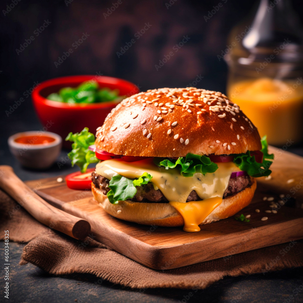 Delicious traditional handmade burger with meat loaf -KI generated Delicious traditional handmade burger with meat loaf -KI generated