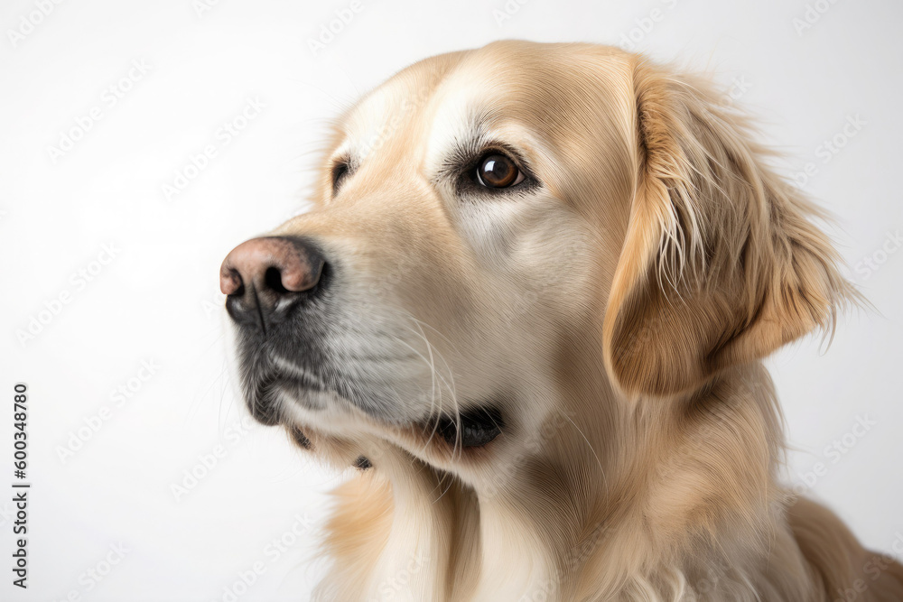 Portrait of golden retriever dog isolated on white background. Generative AI