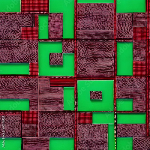 A geometric design with squares and rectangles arranged in a tartan pattern, in shades of red and green5, Generative AI photo