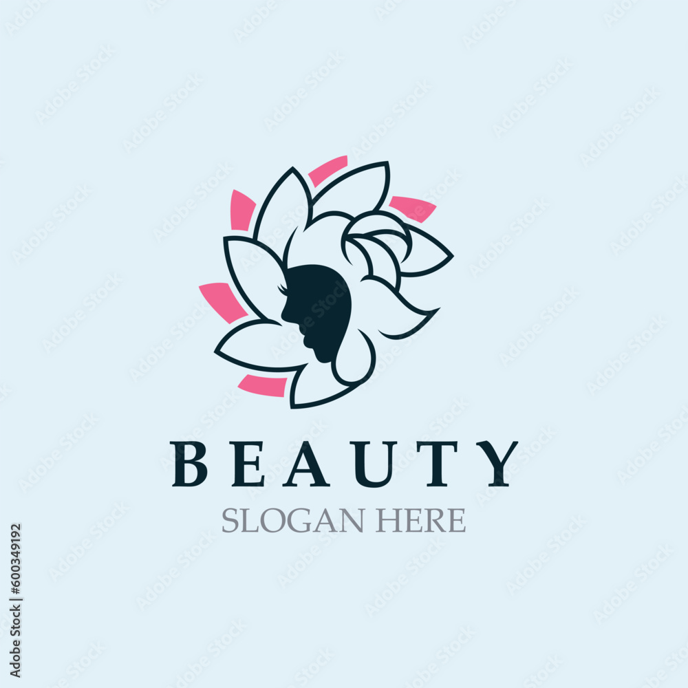 Woman Beauty care logo. Nature face saloon and spa design flat vector Woman Beauty care logo. Nature face saloon and spa design flat vector