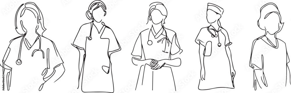 Nurse line art vector silhoutte on white background 