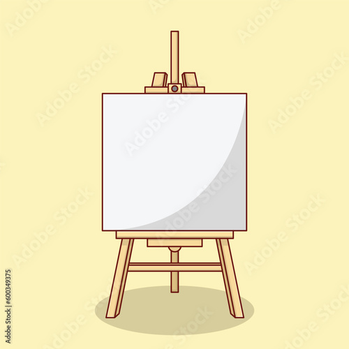 Wooden Easel with Blank Canvas Vector Icon Illustration with Outline for Design Element, Clip Art, Web, Landing page, Sticker, Banner. Flat Cartoon Style