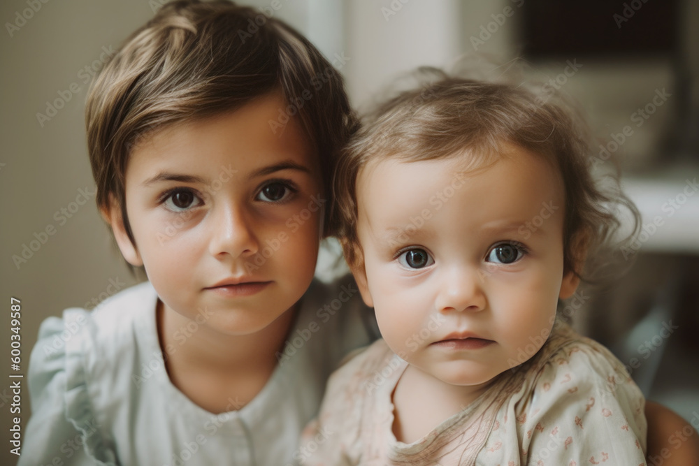 Portrait of a two beautiful children close up Portrait of a two beautiful children close up