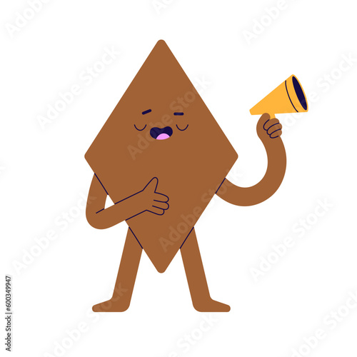 Cute geometric shape announcing information with loud speaker. Funny geometry...