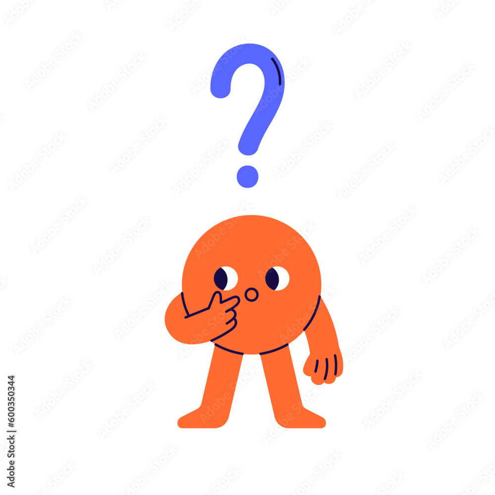 Cute geometric shape, funny puzzled confused circle character with difficult question. Wondering face emotion. Lost geometry figure. Flat graphic vector illustration isolated on white background Cute geometric shape, funny puzzled confused circle character with difficult question. Wondering face emotion. Lost geometry figure. Flat graphic vector illustration isolated on white background