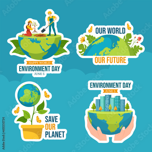 World Environment Day Label Flat Cartoon Hand Drawn Templates Background Illustration