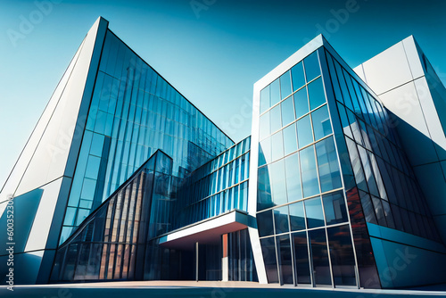 Beautiful Glass Structures in a Vivid Blue Sky. Generative AI