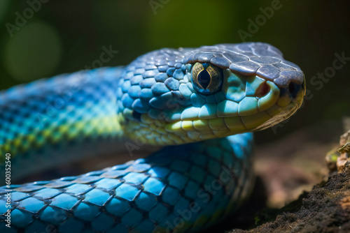 Majestic Blue Viper Snake in Its Natural Habitat.  Generative AI....