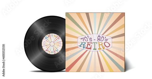 Retro party 70's 80's 90's poster vinyl bakelite concept illustration vector. Vintage party background concept illustration with reflection. 