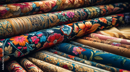 Colorful Cloth Collection . Multicolored Textile Assortment . AI Generated © EwaStudio