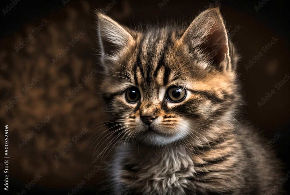 Entzückendes braunes Kätzchen mit großen Augen und flauschigem Fell
