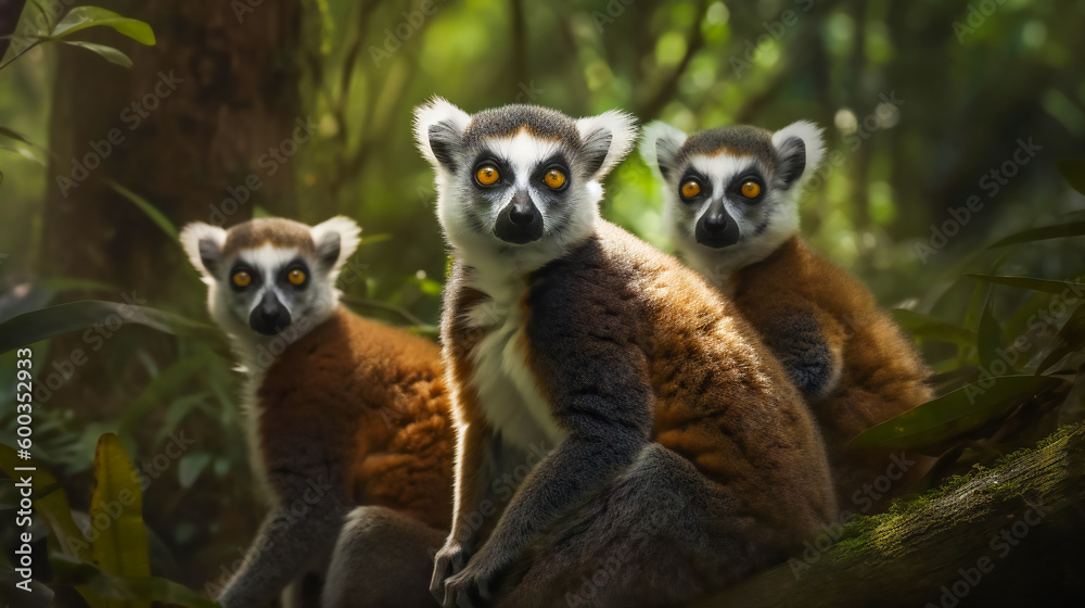 Curious Lemur Family Investigating Their Surroundings. Generative AI Curious Lemur Family Investigating Their Surroundings. Generative AI