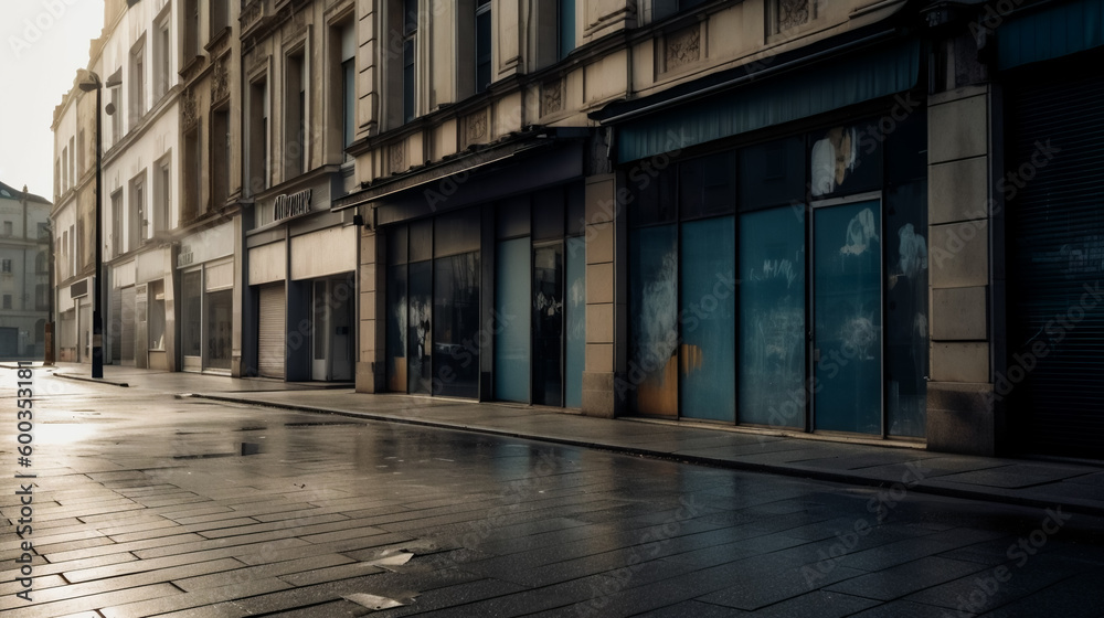 Empty Shopping District.  Deserted High Street. AI Generated