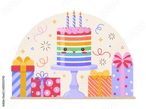 Happy Birthday Festive Scene with Cute Cake