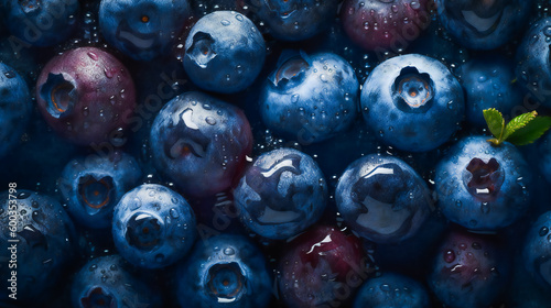 Bountiful Harvest of Juicy Blueberries  Drizzled with Morning Dew.  Generative AI