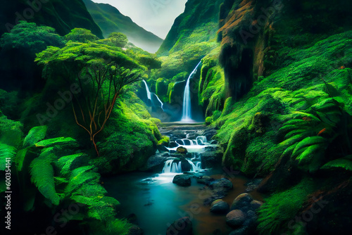 Majestic Waterfalls.  Generative AI.