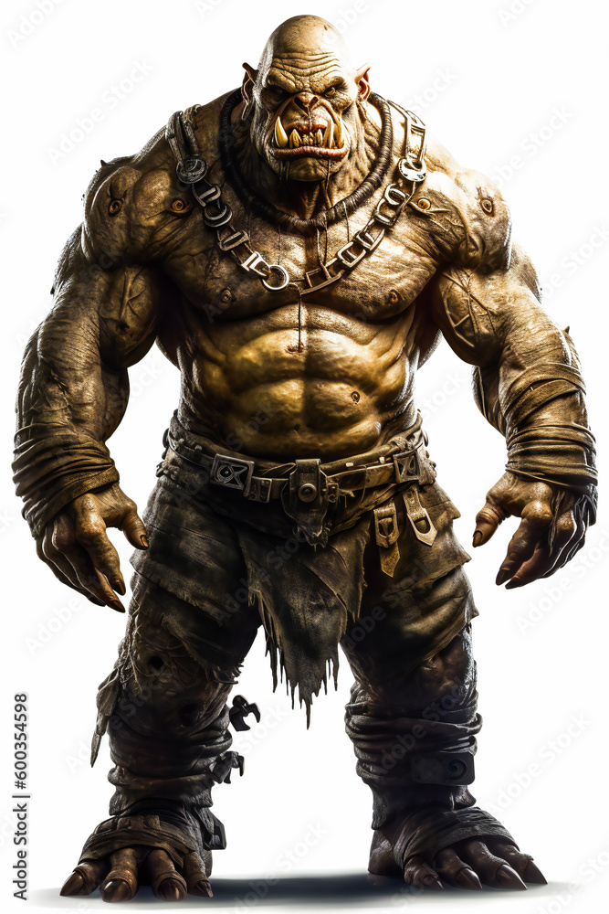 Ogre with Piercing Eyes and Sharp Teeth isolated on white background. AI Generated Ogre with Piercing Eyes and Sharp Teeth isolated on white background. AI Generated