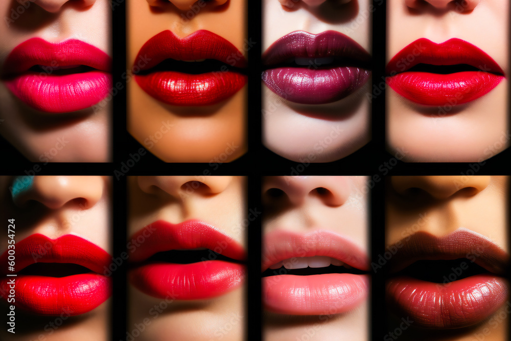 Fototapeta premium Set of Luscious Lips. Plump Pucker. Juicy Mouth. Generative AI