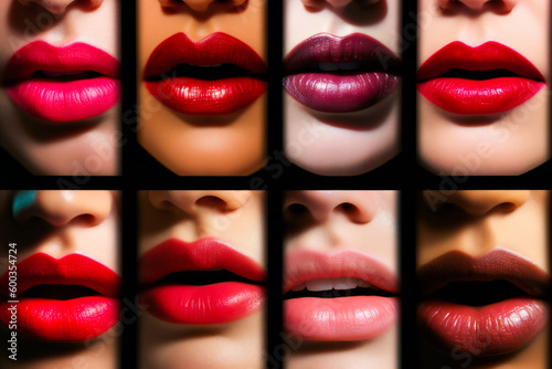 Set of Luscious Lips. Plump Pucker. Juicy Mouth. Generative AI