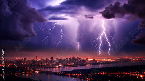 Blitz Gewitter fotorealistische Illustration  Nachtaufnahme eines Blitz w  hrend eines Gewitters  KI generiert