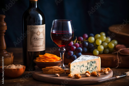 Selection Of Cheese And Wine. AI Generated