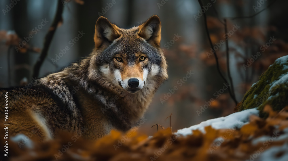 Timber Wolf in the Forest. AI Generated Timber Wolf in the Forest. AI Generated