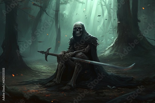 Death sword forest dark. Generate Ai